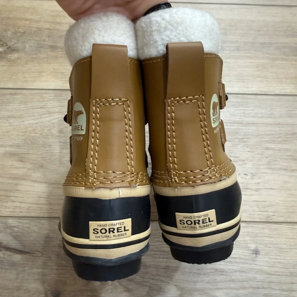 Sorel Yoot Pac Nylon Waterproof Snow Boots Duck Boots Tan Black Kids Size 8